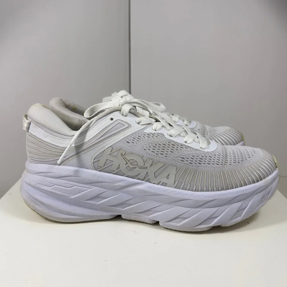 Hoka One Bondi 7 Women Size 8 White/ Grey Running Shoes 1110519 Cushion Comfort